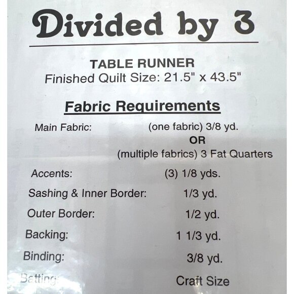 Divided By 3 Quilted Table Runner Pattern By Mountainpeek Creations 21.5" X 43.5 - Picture 3 of 3